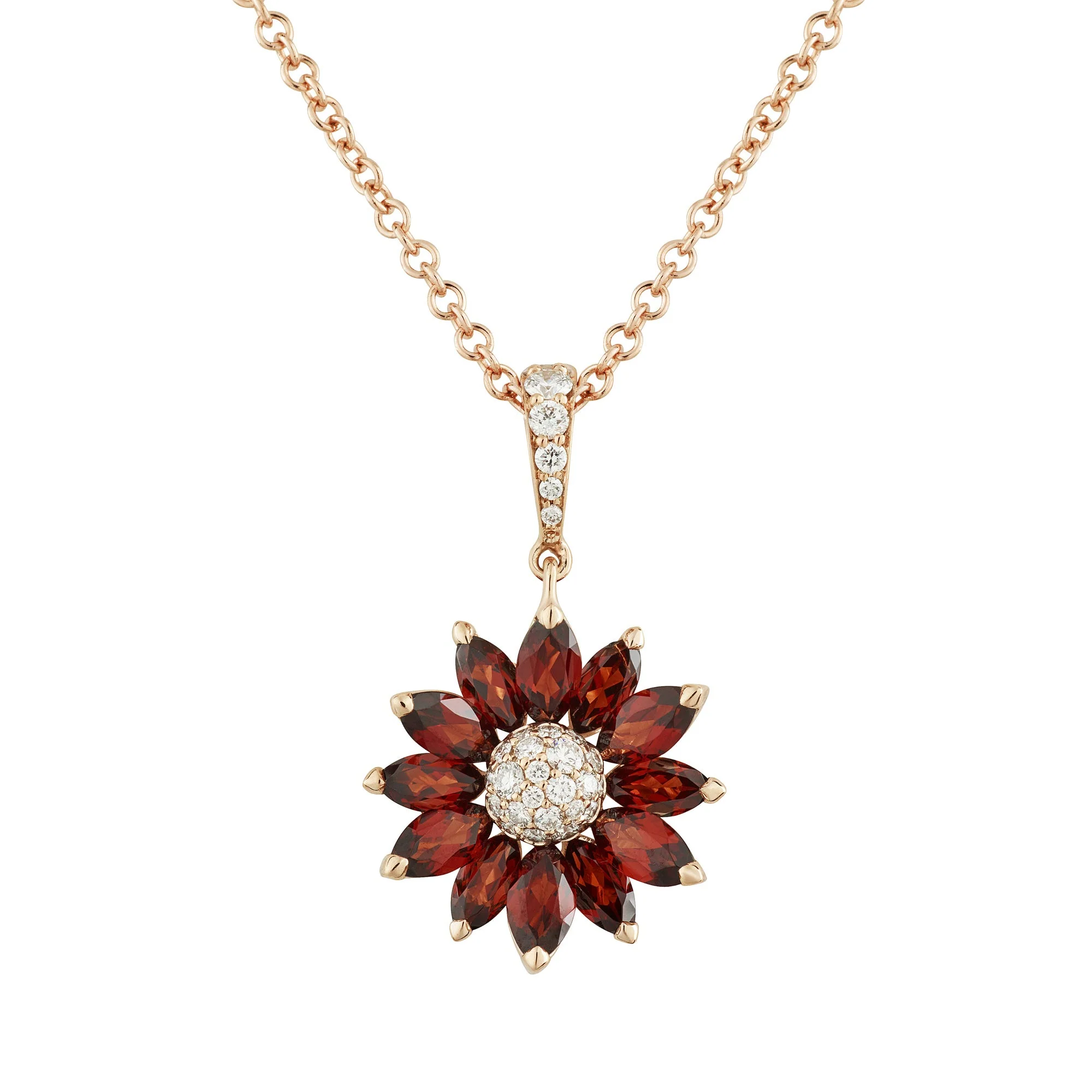 Daisy Small Pendant in 18ct Rose Gold with Garnet and Diamonds - Image 3